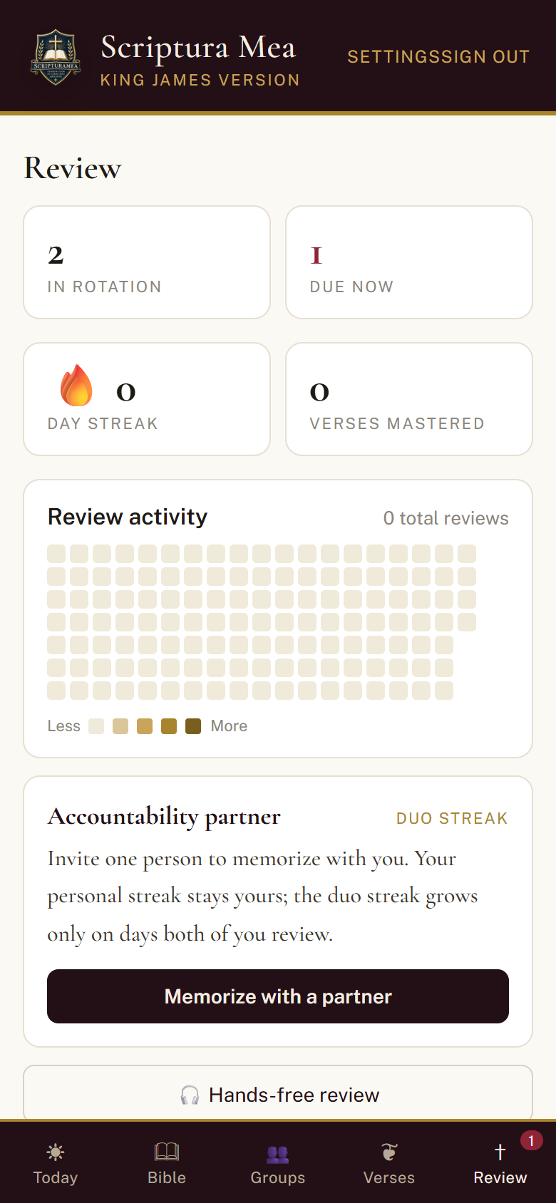 Scriptura Mea review screen